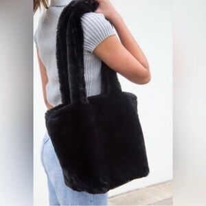 Brandy Melville Fuzzy Faux Fur Black Tote bag